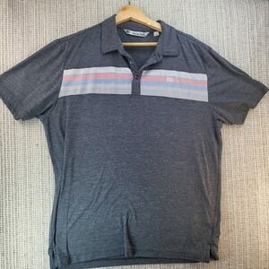 TravisMathew Polo Shirt Mens XL Gray Heather Stripe Golf Performance Casual